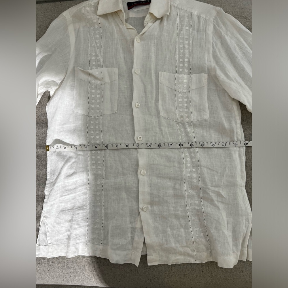🌴 Barsotti White Linen Guayabera Shirt Men’s Large | Cuban Beach Resortwear 🌞 - Picture 7 of 9